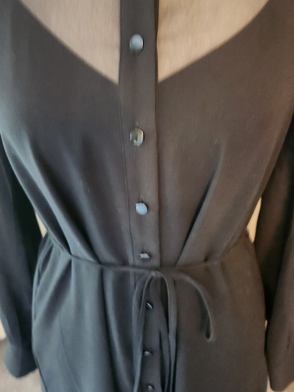 White House Black Market Black Sheer-Sleeve Midi Shirt Dress - Picture 3 of 5